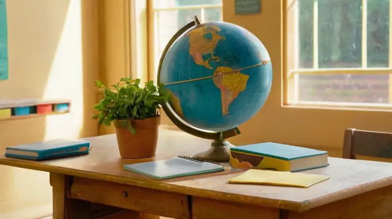 Aula iluminada, estudiantes curiosos y materiales educativos