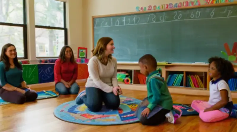 Aula luminosa con niños aprendiendo juntos