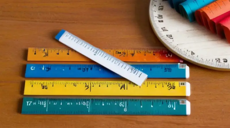 Herramientas de medición coloridas sobre mesa