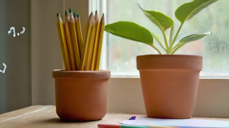 Mesa de madera con materiales educativos coloridos