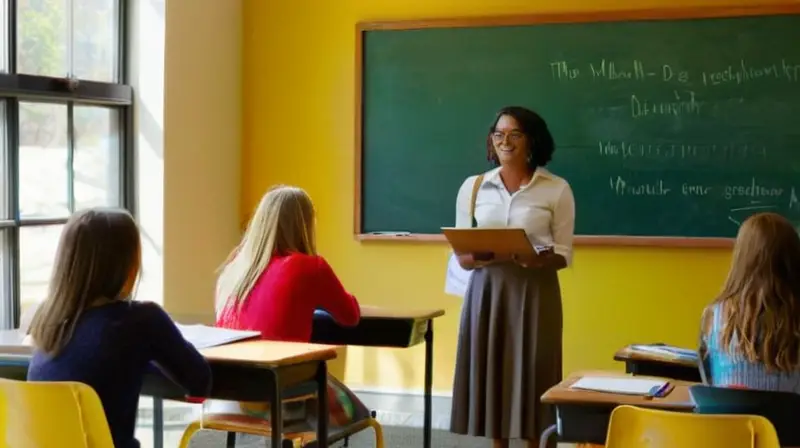 Aula iluminada y vibrante con estudiantes atentos