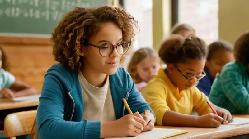 Aula luminosa con niños colaborando activamente
